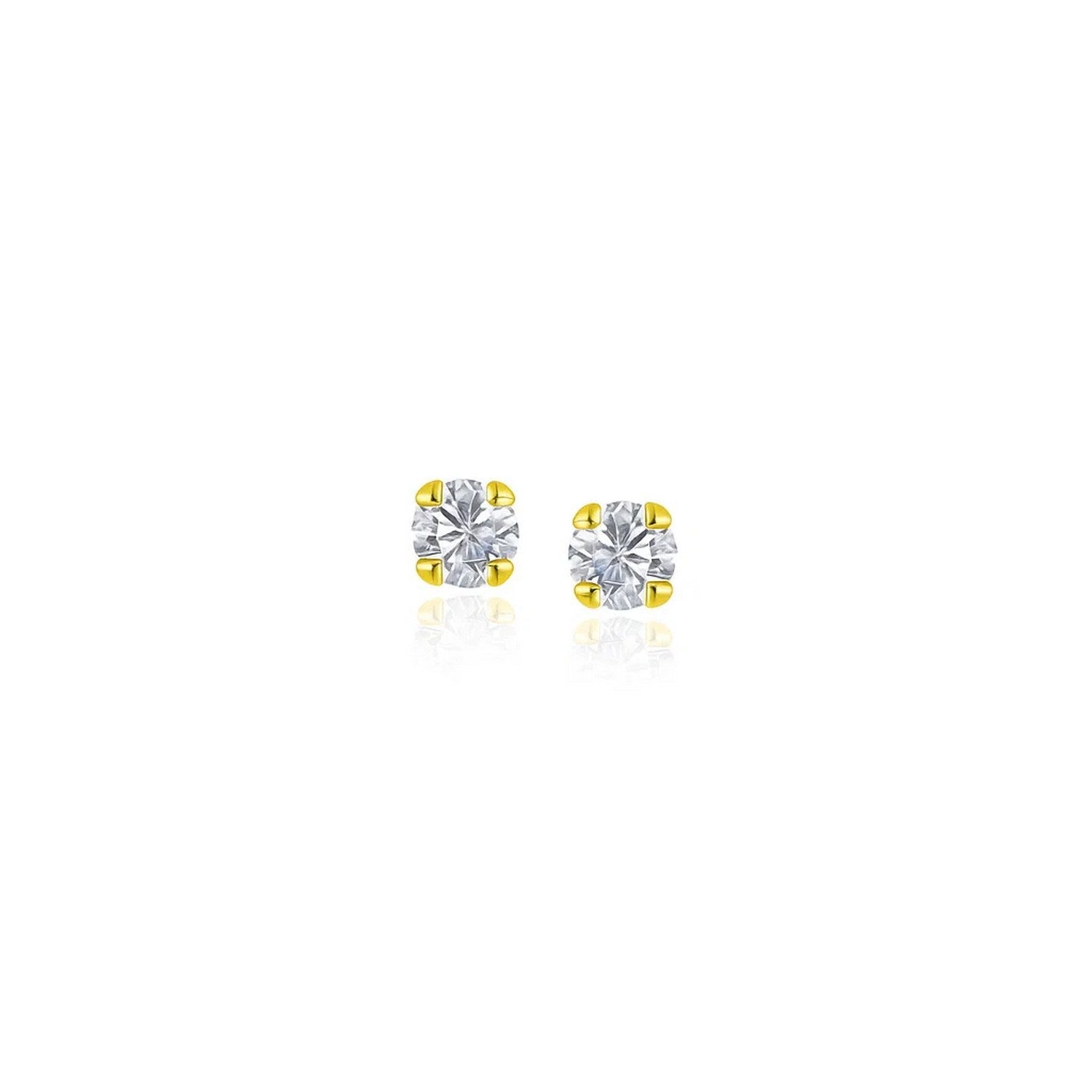 14k Yellow Gold Stud Earrings with Faceted White Cubic Zirconia(2mm) in a sleek high-contrast midnight luxury editorial style